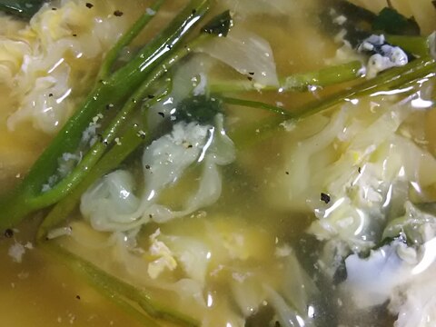 キャベツと空芯菜の卵スープ(^^)